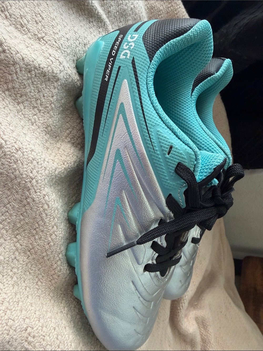 DSG Turquoise and Silver Speed Viper Soccer Cleats